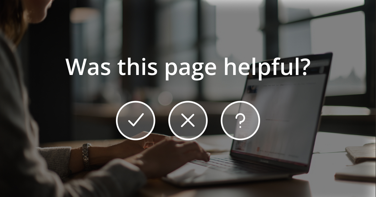 A 'Was this page helpful?' feedback widget with thumbs up, thumbs down, and question mark options displayed on a website page.